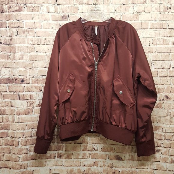 Free People Jackets & Blazers - Free People Midnight Bomber Jacket Wine Burgundy Maroon L